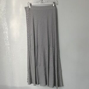 Chico’s Stripe Seamed Maxi Skirt Tiered Black White 2/L/12